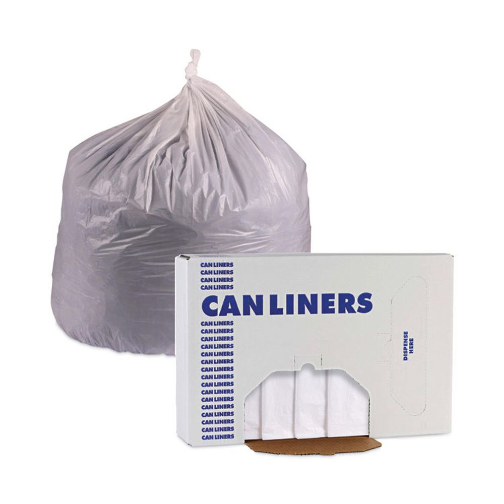 BOARDWALK W3858X Linear Low Density Industrial Can Liners, 60 gal, 0.9 mil, 38" x 58", White, Flat Pack, 100/Carton