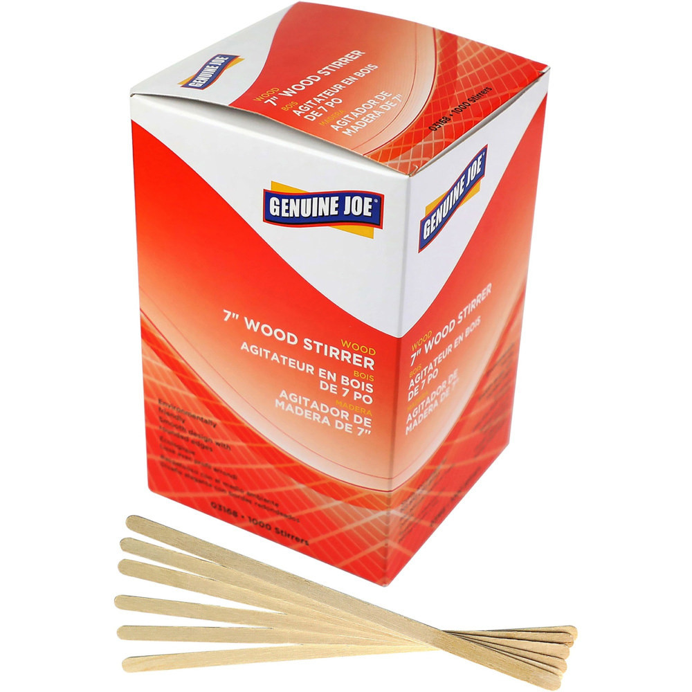 SP RICHARDS Genuine Joe 03168  Wooden Stirrers - 7in Length - Wood - 1000 / Box - Woodgrain