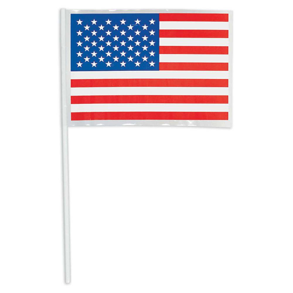 AMSCAN CO INC 216019 Amscan Patriotic Plastic American Flags, 14-1/2in x 6-1/4in, Pack Of 48 Flags