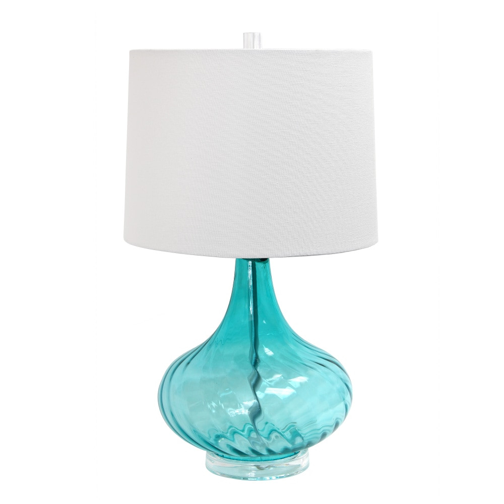 ALL THE RAGES INC LT3214-BLU Elegant Designs Glass Table Lamp with Fabric Shade, 24inH, Light Blue