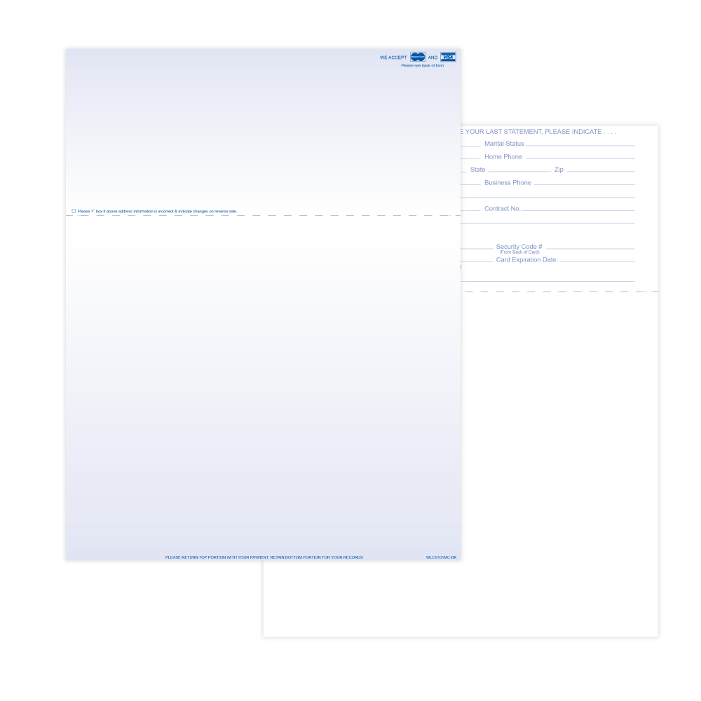 TAYLOR CORP Taylor Corporation WLCS101MC-BK1000 Laser 2-Sided Healthcare Medical Billing Statements, Preprinted MC/Visa Credit Card Accepted, 1-Part, 8-1/2in x 11in, Blue, Pack Of 1,000 Sheets