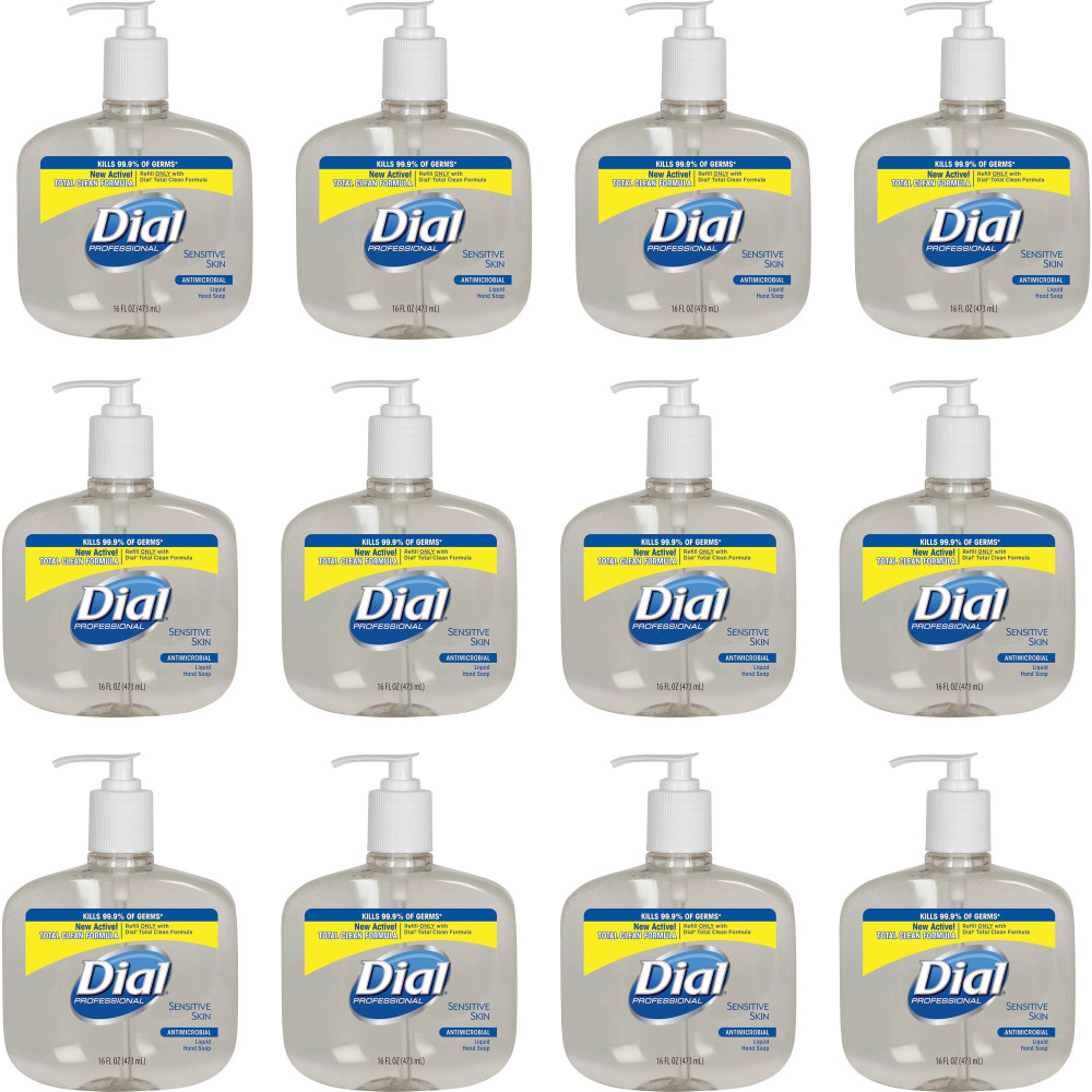 THE DIAL CORPORATION 80784 Dial Sensitive Skin Antimicrobial Liquid Soap, 16 Oz., Pack Of 12 bottle