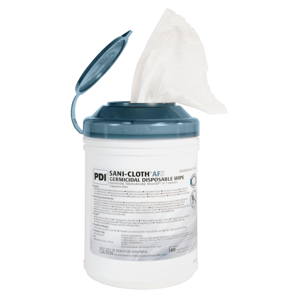 PDI HEALTHCARE P13872 Unimed Sani-Cloth Alcohol-Free Germicidal Wipes, 6in x 6 3/4in, Tub Of 160