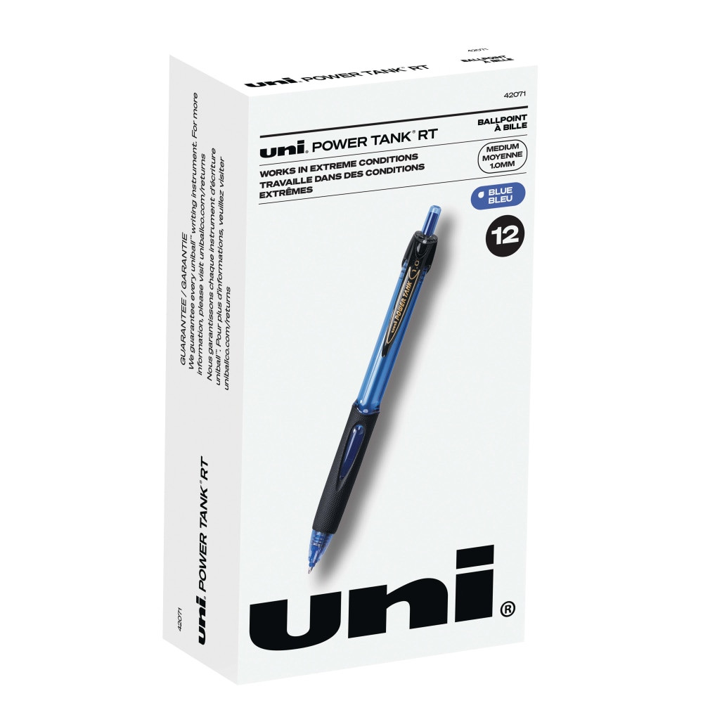 MITSUBISHI PENCIL CO.UK LTD Uni-Ball 42071  Power Tank Retractable Ballpoint Pens, 1.0 mm, Blue Barrel, Blue Ink, Pack Of 12 Pens