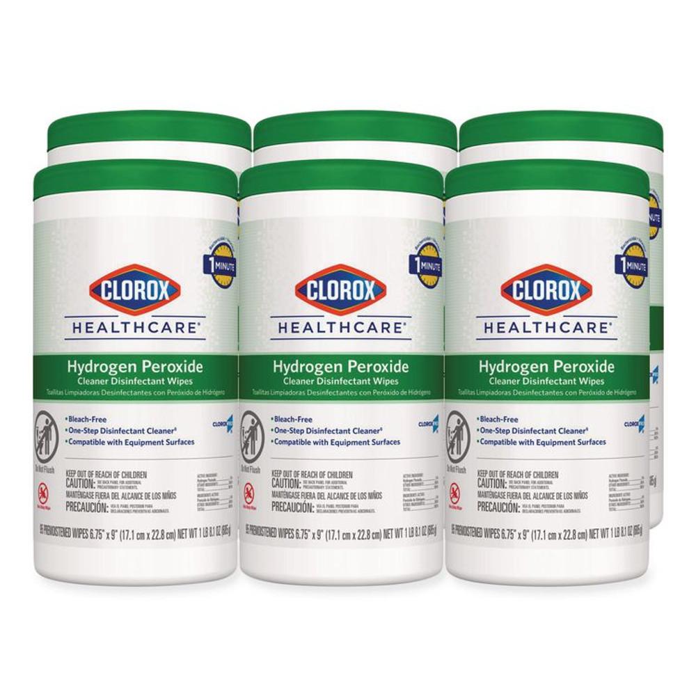 CLOROX SALES CO. Healthcare® 30824 Hydrogen Peroxide Cleaner Disinfectant Wipes, 9 x 6.75, Unscented, White, 95/Canister, 6 Canisters/Carton