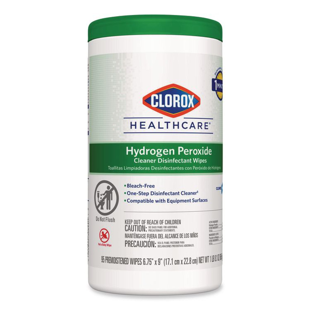CLOROX SALES CO. Healthcare® 30824 Hydrogen Peroxide Cleaner Disinfectant Wipes, 9 x 6.75, Unscented, White, 95/Canister, 6 Canisters/Carton