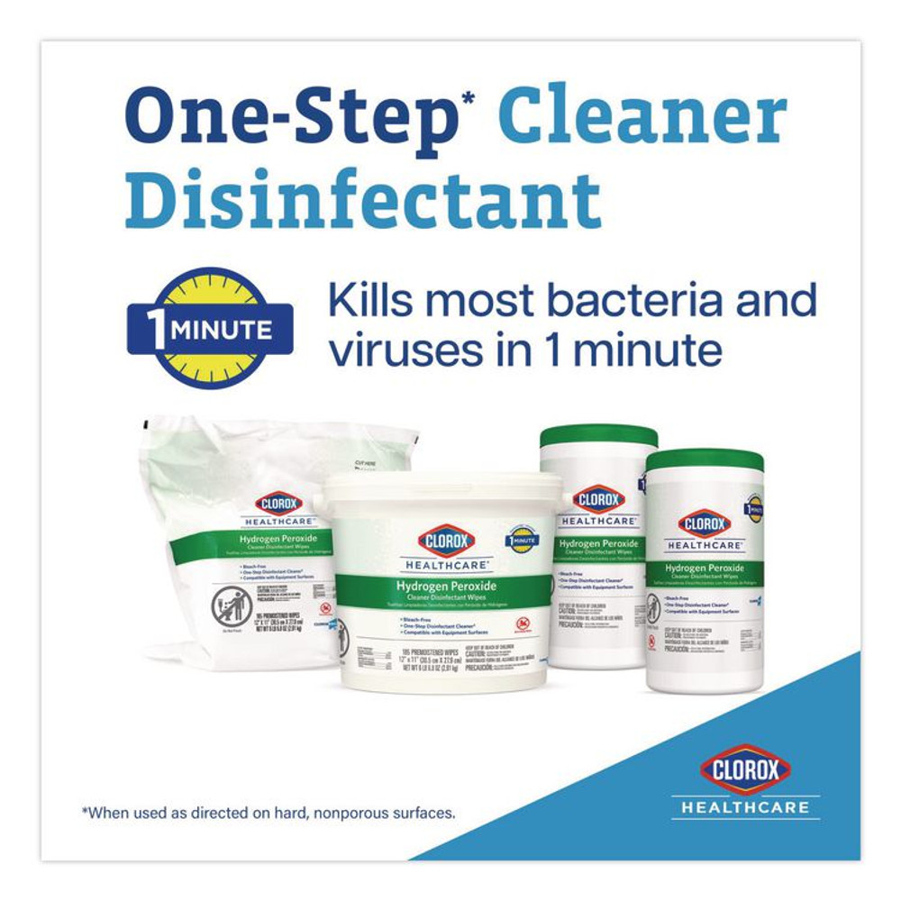 CLOROX SALES CO. Healthcare® 30824 Hydrogen Peroxide Cleaner Disinfectant Wipes, 9 x 6.75, Unscented, White, 95/Canister, 6 Canisters/Carton