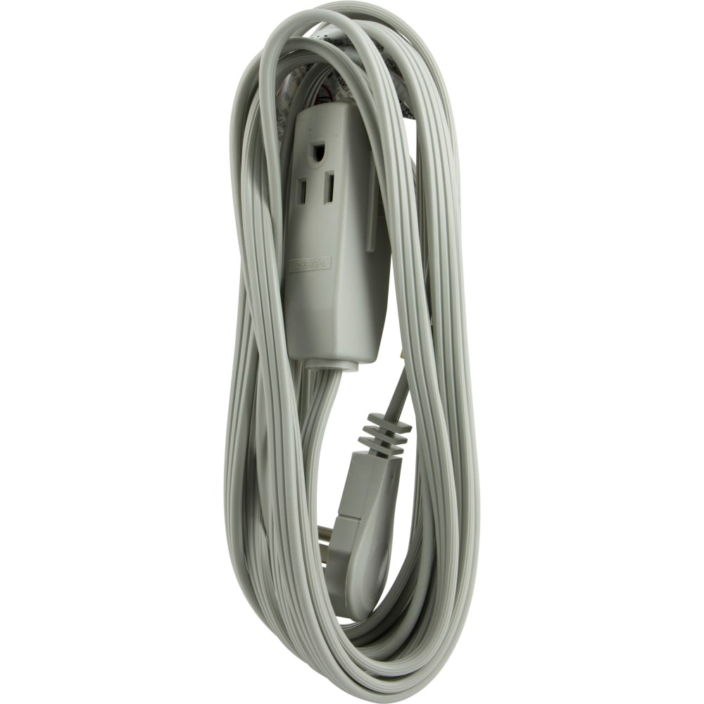 JASCO 43026 GE 3 Outlet Extension Cord, 15ft Long Cord, Flat Plug, Gray, 43026