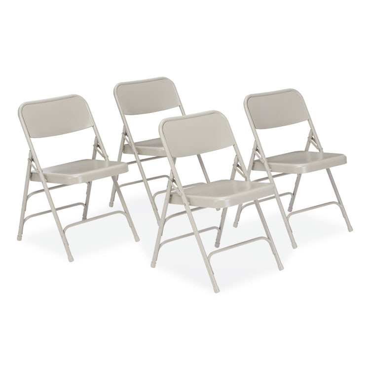 NATIONAL PUBLIC SEATING NPS® 302 300 Series Deluxe All-Steel Triple Brace Folding Chair, Supports Up to 480 lb, 17.25" Seat Height, Gray, 4/Carton