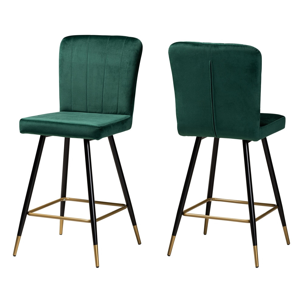 WHOLESALE INTERIORS, INC. 2721-11785 Baxton Studio Preston Bar Stools, Green/Black/Gold, Set Of 2 Stools