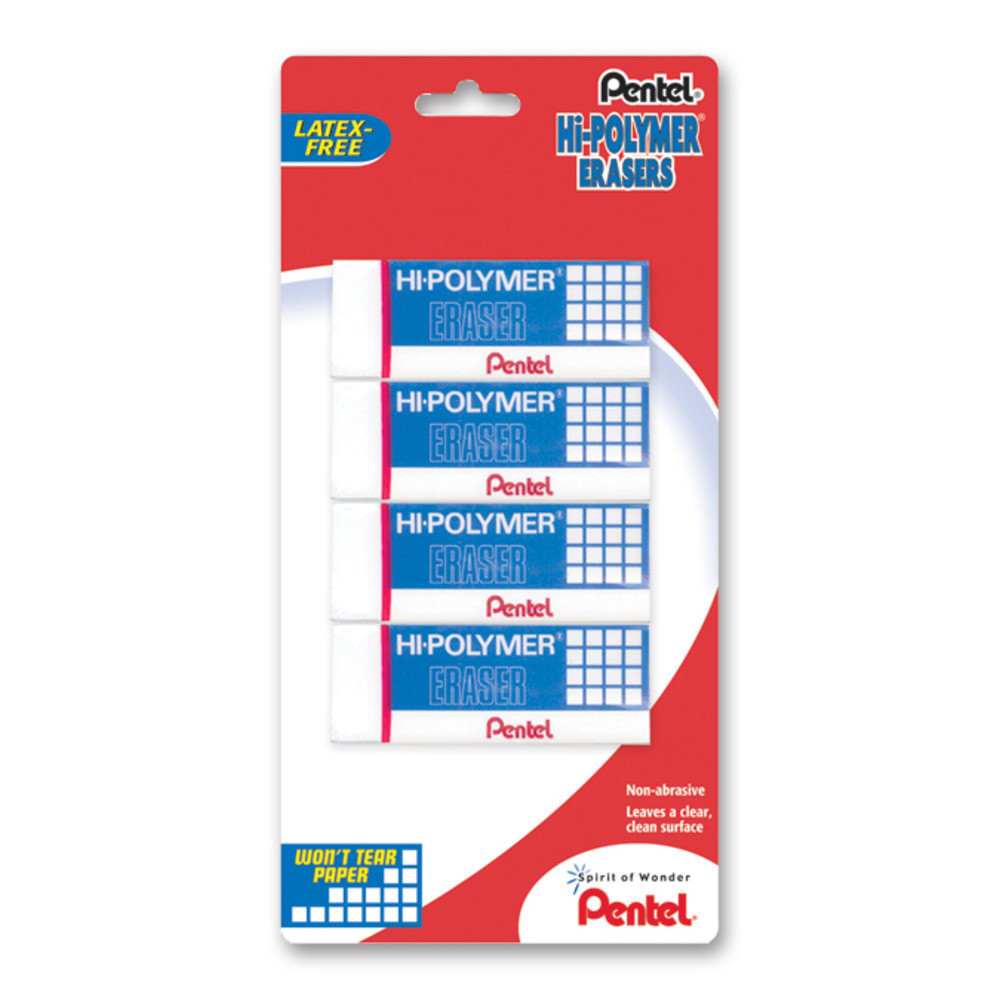 PENTEL OF AMERICA, LTD. Pentel ZEH10BP4  Hi-Polymer Erasers, White, Pack Of 4