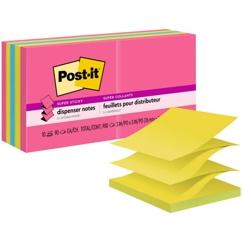 3M CO Post-it R330-10SSPGO  Super Sticky Pop Up Notes, 3 in x 3 in, 10 Pads, 90 Sheets/Pad, 2x the Sticking Power, Energy Boost Collection