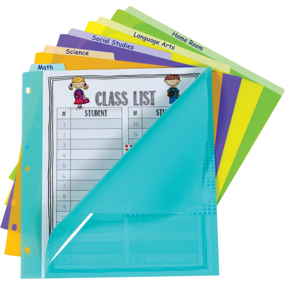 C-LINE PRODUCTS, INC. C-Line 07150  Bright Pocket Vertical Tab Index Dividers - 5 Write-on Tab(s) - 5 Tab(s)/Set - Letter - 8.50in Width x 11in Length - 3 Hole Punched - Green Polypropylene, Orange, Purple, Yellow, Turquoise Divider - 5 / Set