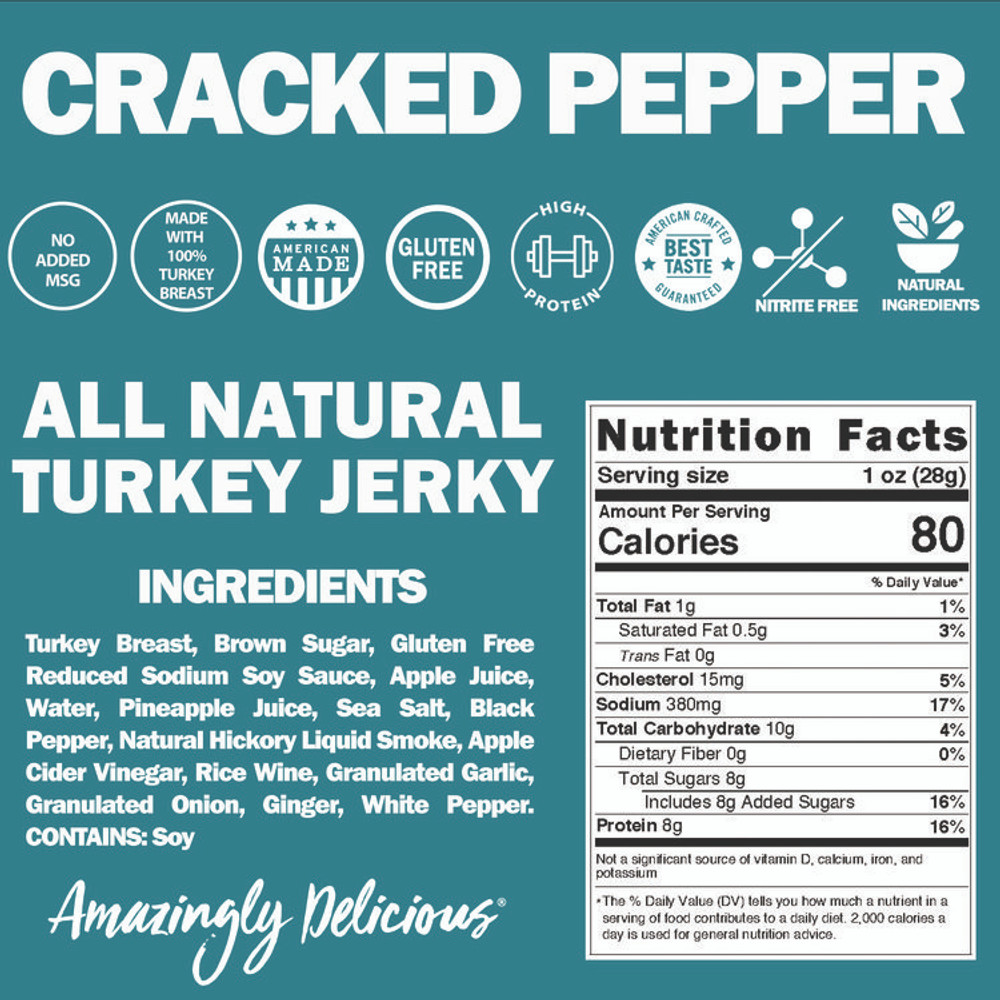 FIELD TRIP SNACKS FLD00508 Turkey Jerky, Cracked Pepper Turkey, 1 oz Bag, 12 Bags/Carton