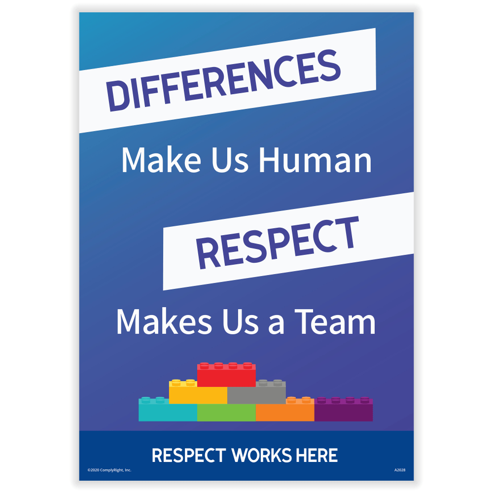 TAX FORMS PRINTING, INC. A2028PK1 ComplyRight Respect Works Here Diversity Poster, Differences Make Us Human Repect Makes Us A Team, English, 10in x 14in