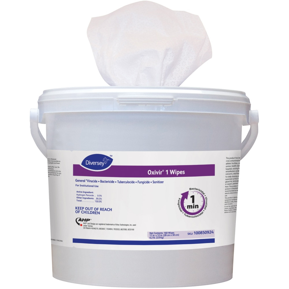 DIVERSEY 100850924  Oxivir 1 Disinfectant Wipes, 11in x 12in, 160 Wipes Per Bucket, Case Of 4 Buckets