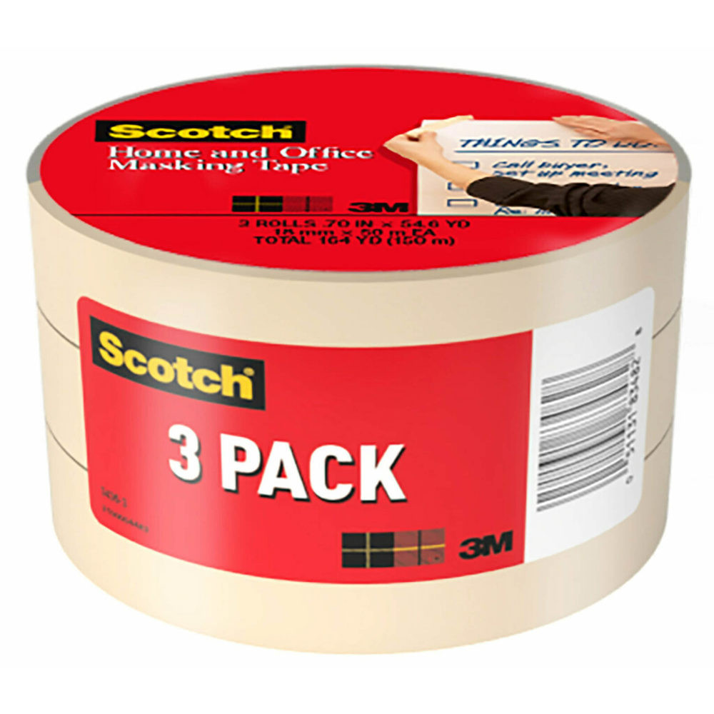 3M CO Scotch 3436-3  Home and Office Masking Tape, 3/4in x 60 Yd., Pack Of 3 Rolls