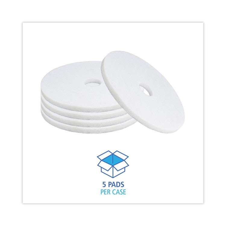 BOARDWALK 4019WHI Polishing Floor Pads, 19" Diameter, White, 5/Carton