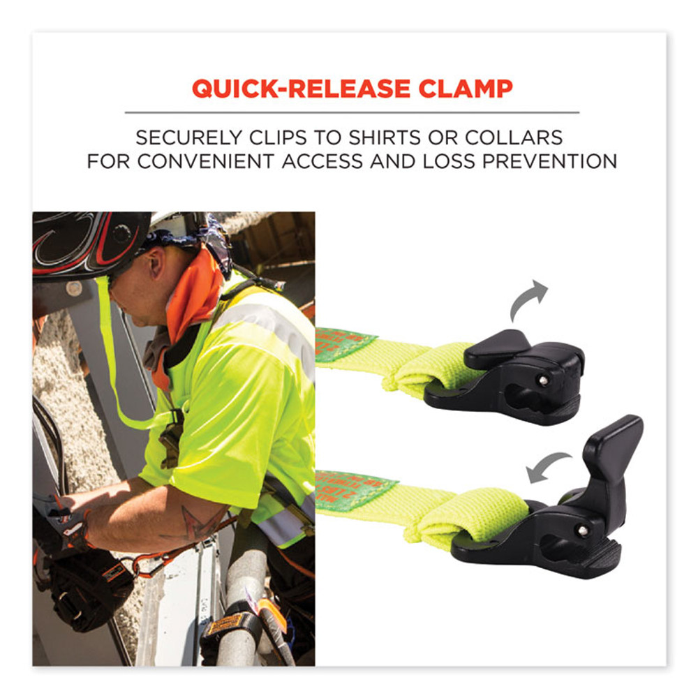 TENACIOUS HOLDINGS, INC. ergodyne® 19155 Squids 3155 Elastic Lanyard with Clamp, 2 lb Max Working Capacity, 18" to 48" Long, Lime