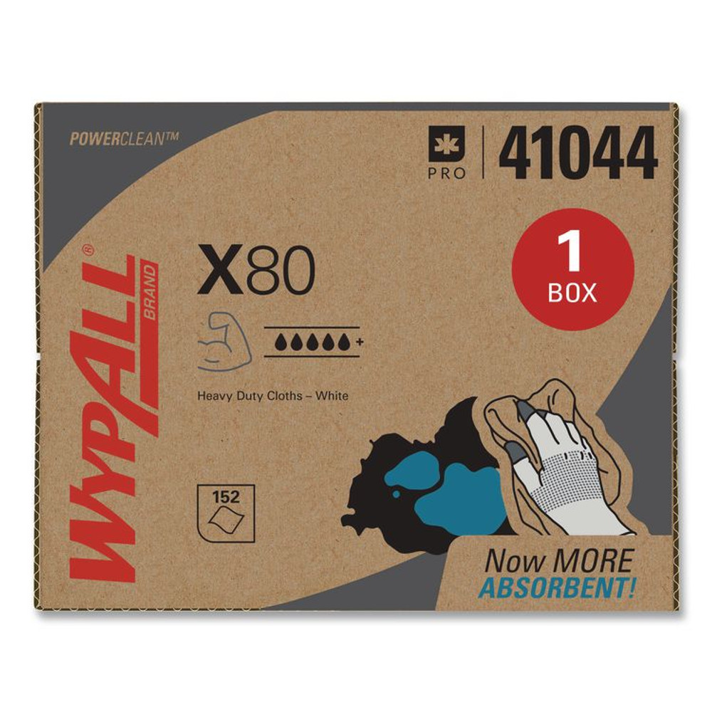 KIMBERLY-CLARK PROFESSIONAL WypAll® 41044 Power Clean X80 Cloths, HYDROKNIT, BRAG Box, 11.1 x 16.8, White, 152/Carton