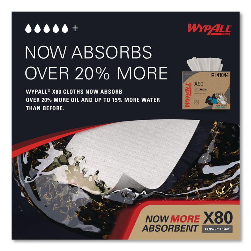 KIMBERLY-CLARK PROFESSIONAL WypAll® 41044 Power Clean X80 Cloths, HYDROKNIT, BRAG Box, 11.1 x 16.8, White, 152/Carton