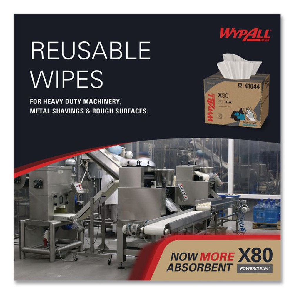 KIMBERLY-CLARK PROFESSIONAL WypAll® 41044 Power Clean X80 Cloths, HYDROKNIT, BRAG Box, 11.1 x 16.8, White, 152/Carton