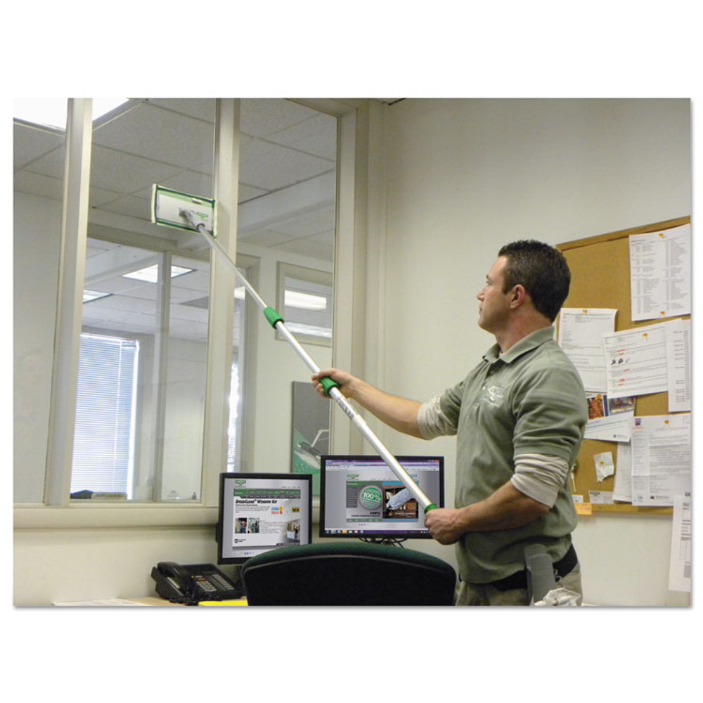UNGER CK053 SpeedClean Window Cleaning Kit, 72" to 80", Extension Pole With 8" Pad Holder, Silver/Green