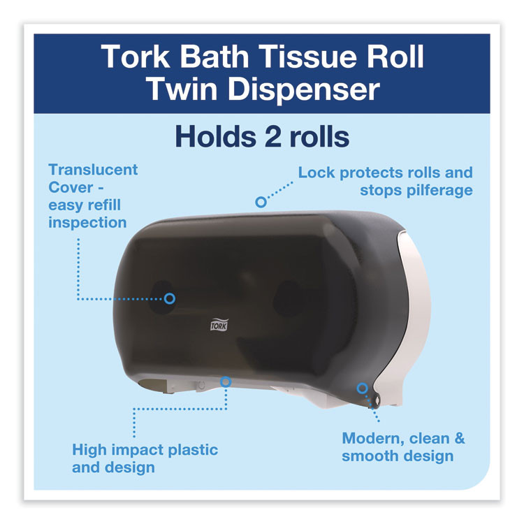 SCA TISSUE Tork® 59TR Twin Standard Roll Bath Tissue Dispenser, 12.75 x 5.57 x 8.25, Smoke