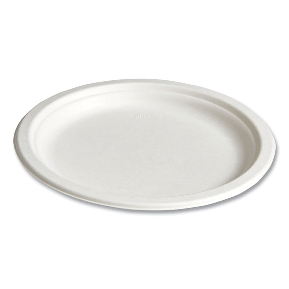 PERK 61287 PFAS-Free Compostable Bagasse Plates, Sugarcane, 9" dia, White, 250/Pack