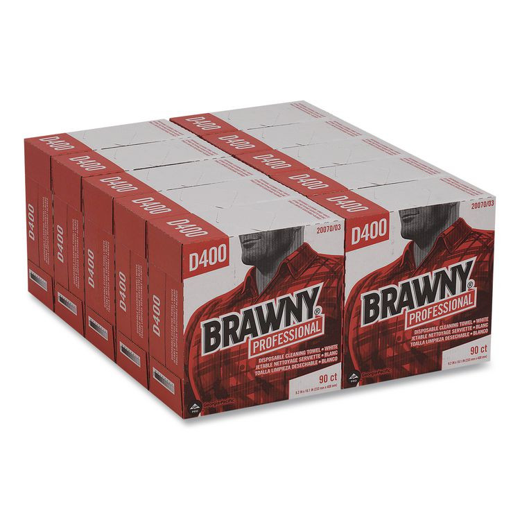 GEORGIA PACIFIC Brawny® Professional 20070/03 Medium Duty Premium DRC Wipers, 1-Ply, 9.25 x 16.3, Unscented, White, 90/Box