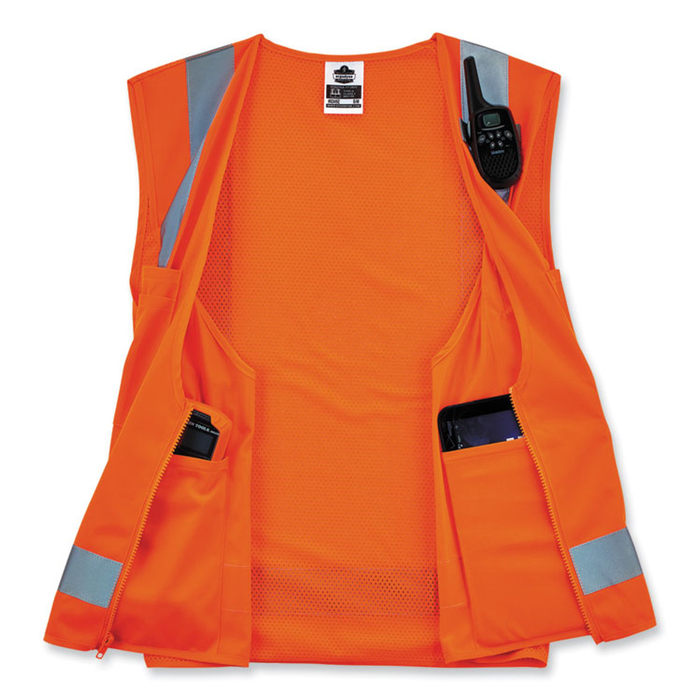 TENACIOUS HOLDINGS, INC. ergodyne® 24518 GloWear 8249Z-S Single Size Class 2 Economy Surveyors Zipper Vest, Polyester, 4X-Large, Orange