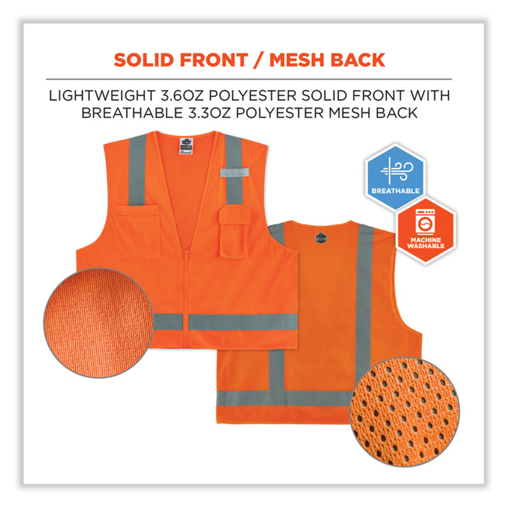 TENACIOUS HOLDINGS, INC. ergodyne® 24518 GloWear 8249Z-S Single Size Class 2 Economy Surveyors Zipper Vest, Polyester, 4X-Large, Orange