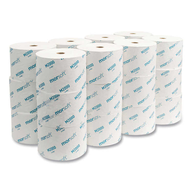 MORCON Tissue M2000 Small Core Bath Tissue, Septic Safe, 1-Ply, White, 2,000 Sheets/Roll, 24 Rolls/Carton