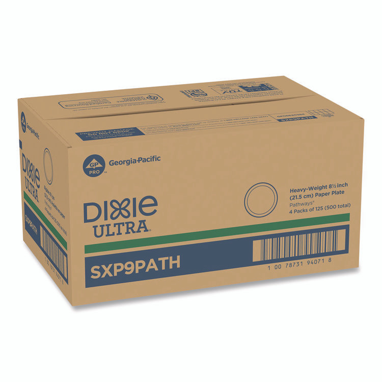 GEORGIA PACIFIC Dixie® SXP9PATHPK Pathways Soak Proof Shield Heavyweight Paper Plates, 8.5" dia, Green/Burgundy, 125/Pack