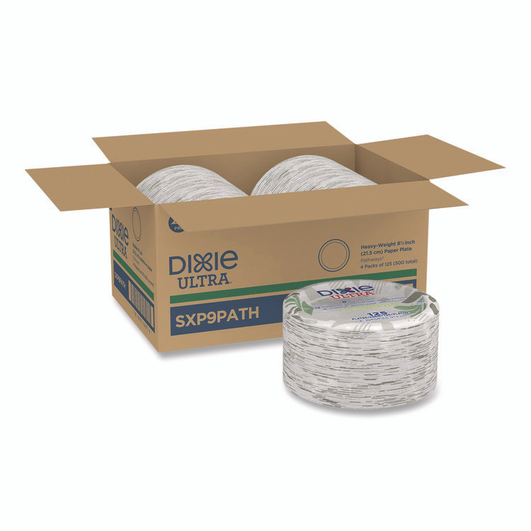GEORGIA PACIFIC Dixie® SXP9PATHPK Pathways Soak Proof Shield Heavyweight Paper Plates, 8.5" dia, Green/Burgundy, 125/Pack