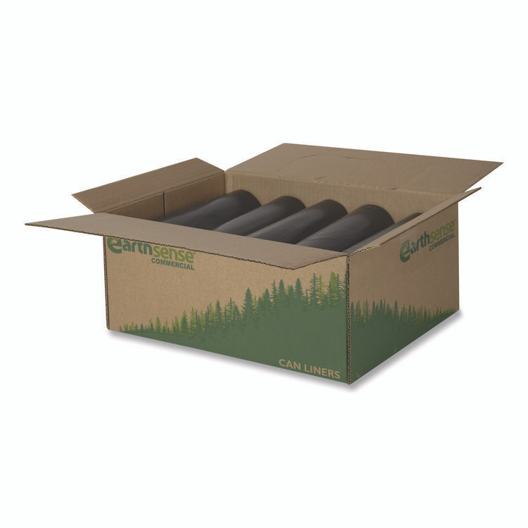 WEBSTER INDUSTRIES Earthsense® Commercial RNW4050 Linear Low Density Recycled Can Liners, 33 Gallon, 1.25 mil, 33" x 39", Black, 10 Bags/Roll, 10 Rolls/Carton