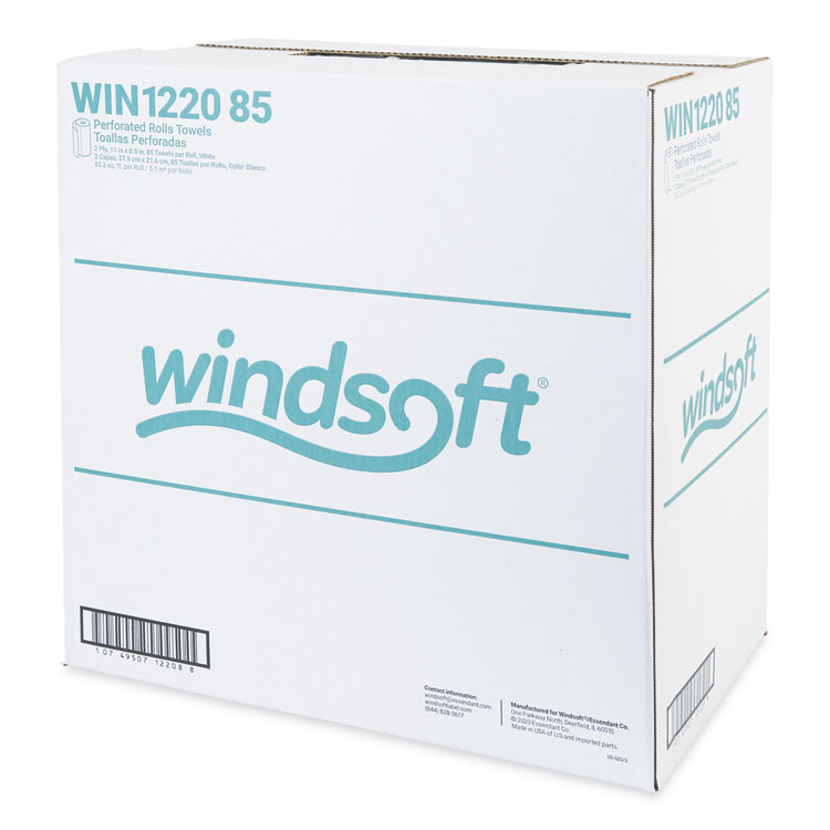 WINDSOFT 122085CTB Kitchen Roll Towels, 2-Ply, 11 x 8.5, White, 85/Roll, 30 Rolls/Carton