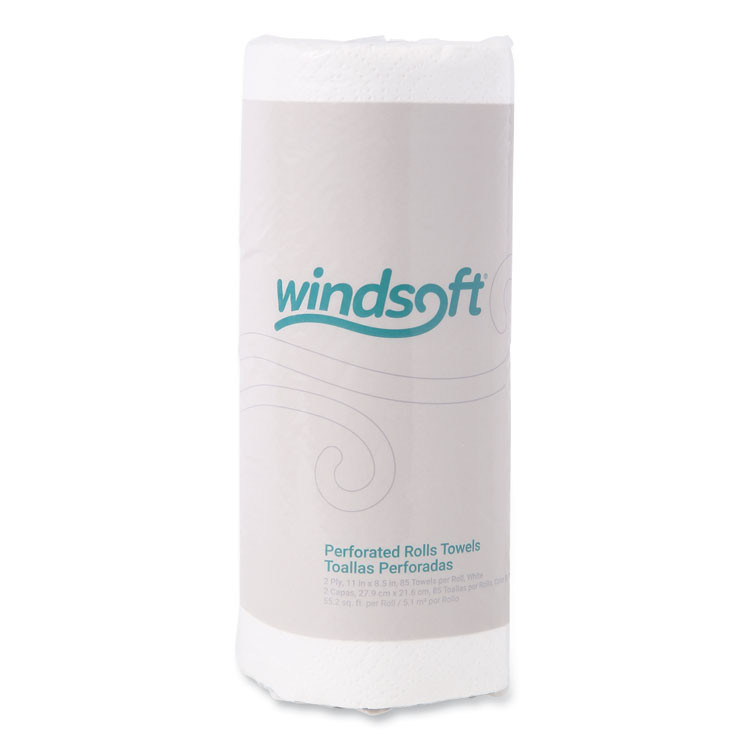 WINDSOFT 122085CTB Kitchen Roll Towels, 2-Ply, 11 x 8.5, White, 85/Roll, 30 Rolls/Carton