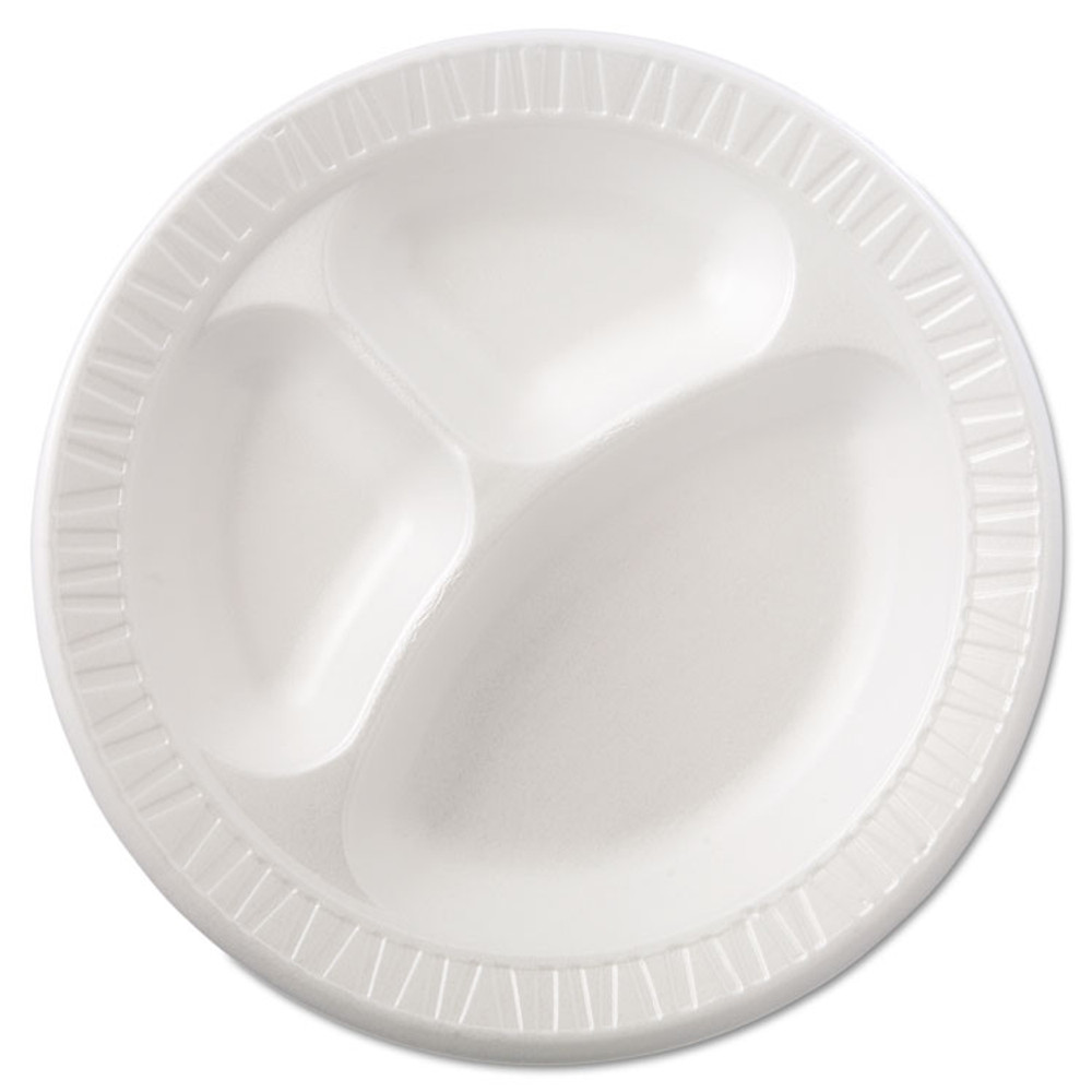 DART 10CPWQR Quiet Class Laminated Foam Dinnerware, 3-Compartment Plate, 10.25" dia, White, 125/Pack, 4 Packs/Carton