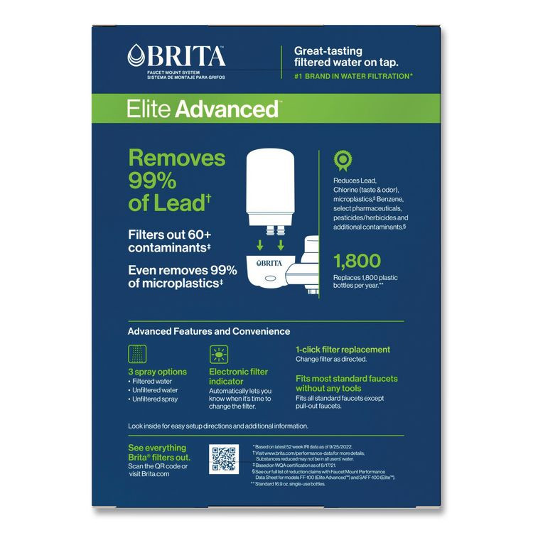 CLOROX SALES CO. Brita® 42201 Water Faucet Mount Filtration System with 1 Elite Advanced Replacement Filter, White