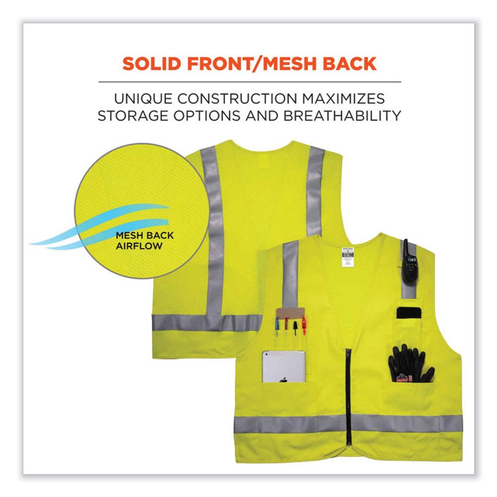 TENACIOUS HOLDINGS, INC. ergodyne® 21487 GloWear 8262FRZ Class 2 FR Surveyor Zip Vest, Tencel/Modacrylic/Para-aramid/Kevlar, 2X-Large/3X-Large, Lime