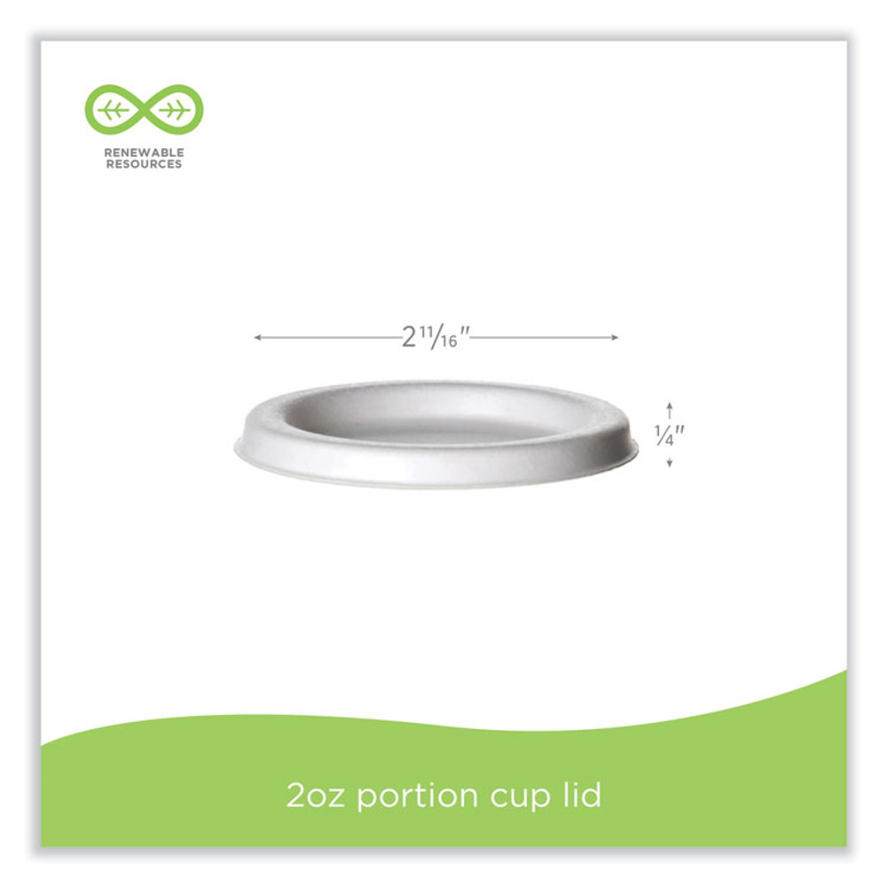 ECO-PRODUCTS,INC. EPSPCLID2 Sugarcane Portion Cup Lids, Fits 2 oz Portion Cups, White, 2,500/Carton