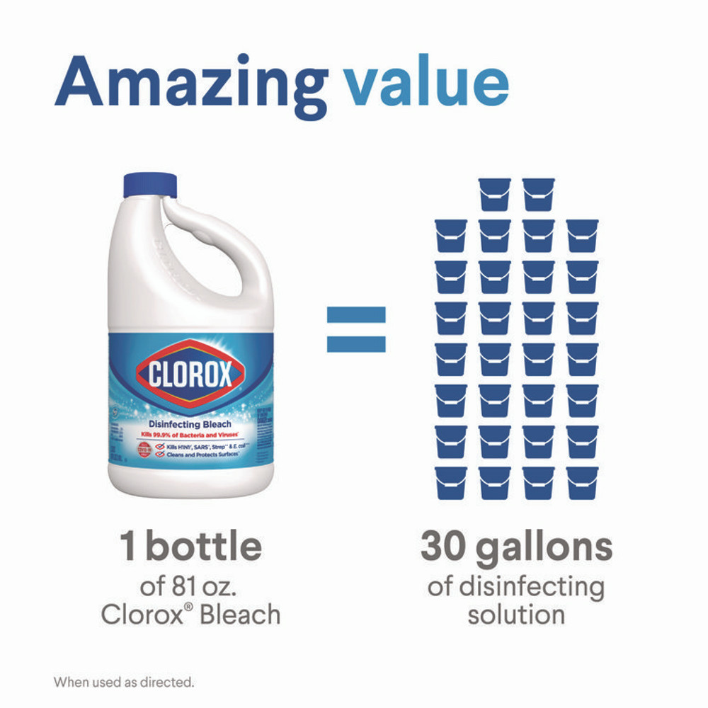 CLOROX SALES CO. 32263 Concentrated Regular Disinfecting Bleach, 81 oz Bottle, 6/Carton