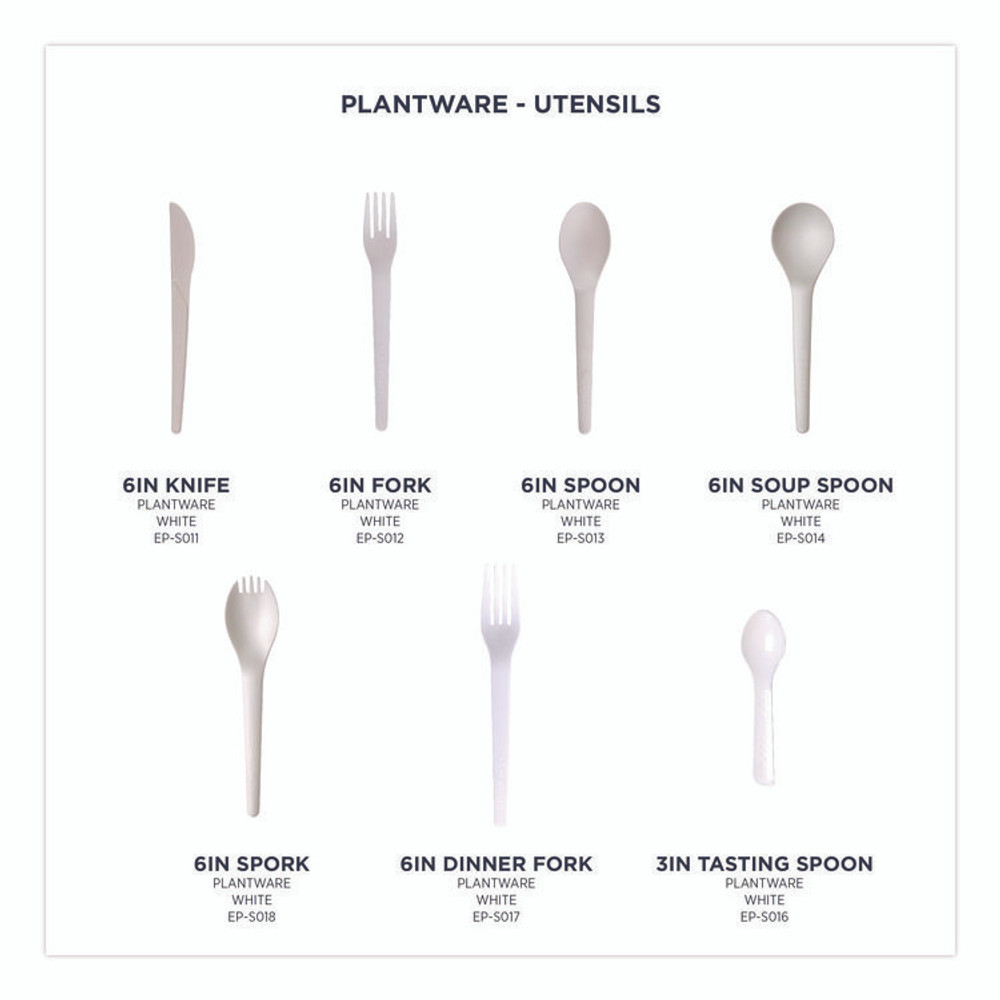 ECO-PRODUCTS,INC. EP-S013 Plantware Compostable Cutlery, Spoon, Plastic, Pearl White, 50/Pack, 20 Pack/Carton