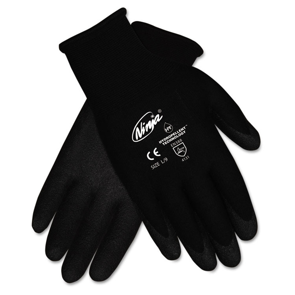 MCR SAFETY N9699SDZ Ninja HPT PVC coated Nylon Gloves, Small, Black, Pair