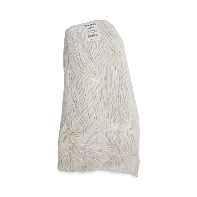 BOARDWALK 424RCT Pro Loop Web/Tailband Wet Mop Head, Rayon, 24 oz, White, 12/Carton