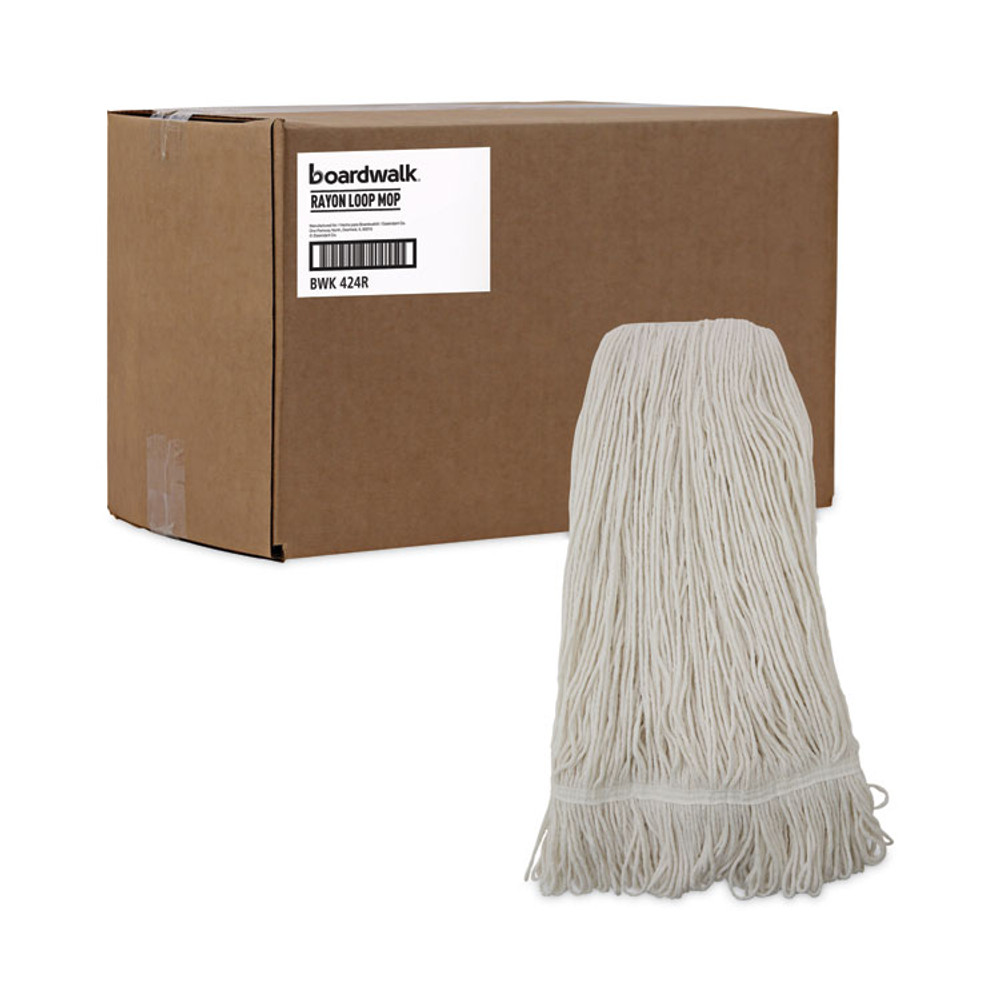 BOARDWALK 424RCT Pro Loop Web/Tailband Wet Mop Head, Rayon, 24 oz, White, 12/Carton