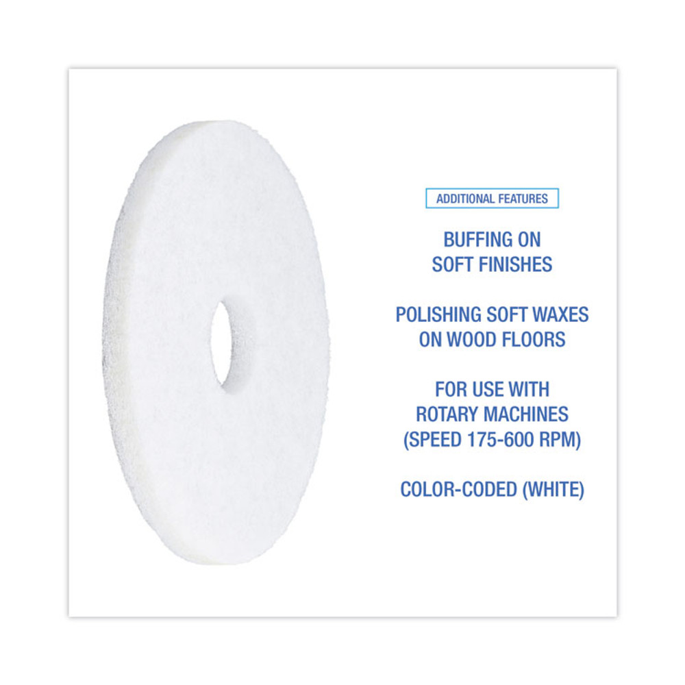 BOARDWALK 4014 WHI Polishing Floor Pads, 14" Diameter, White, 5/Carton