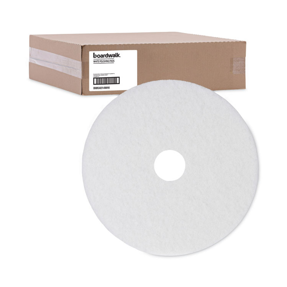 BOARDWALK 4014 WHI Polishing Floor Pads, 14" Diameter, White, 5/Carton