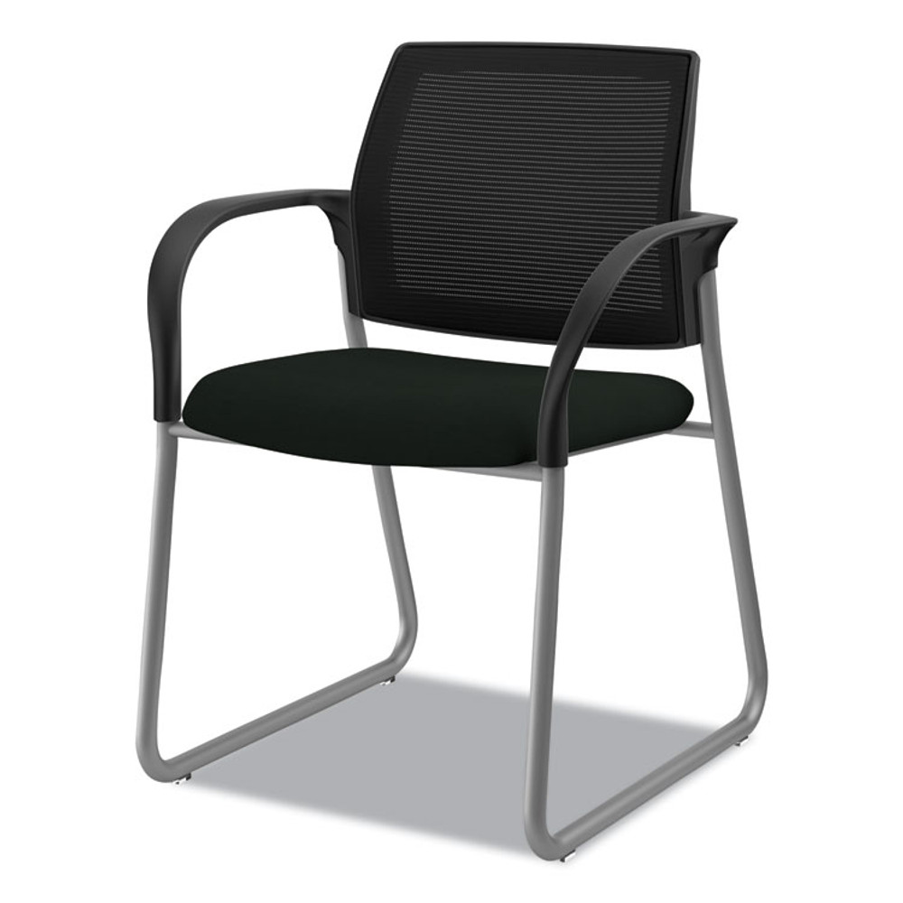 HON COMPANY IB108IMUR10P Ignition Series Mesh Back Guest Chair with Sled Base, Vinyl Seat, 25" x 22" x 34", Black Seat, Black Back, Platinum Base